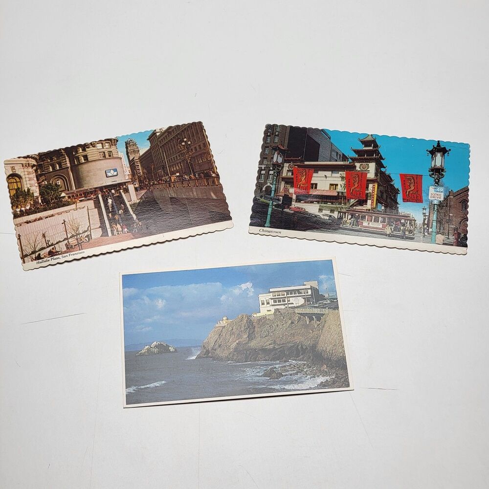 3 San Francisco CA Vintage Postcards The Cliff House Chinatown Hallidie Plaza